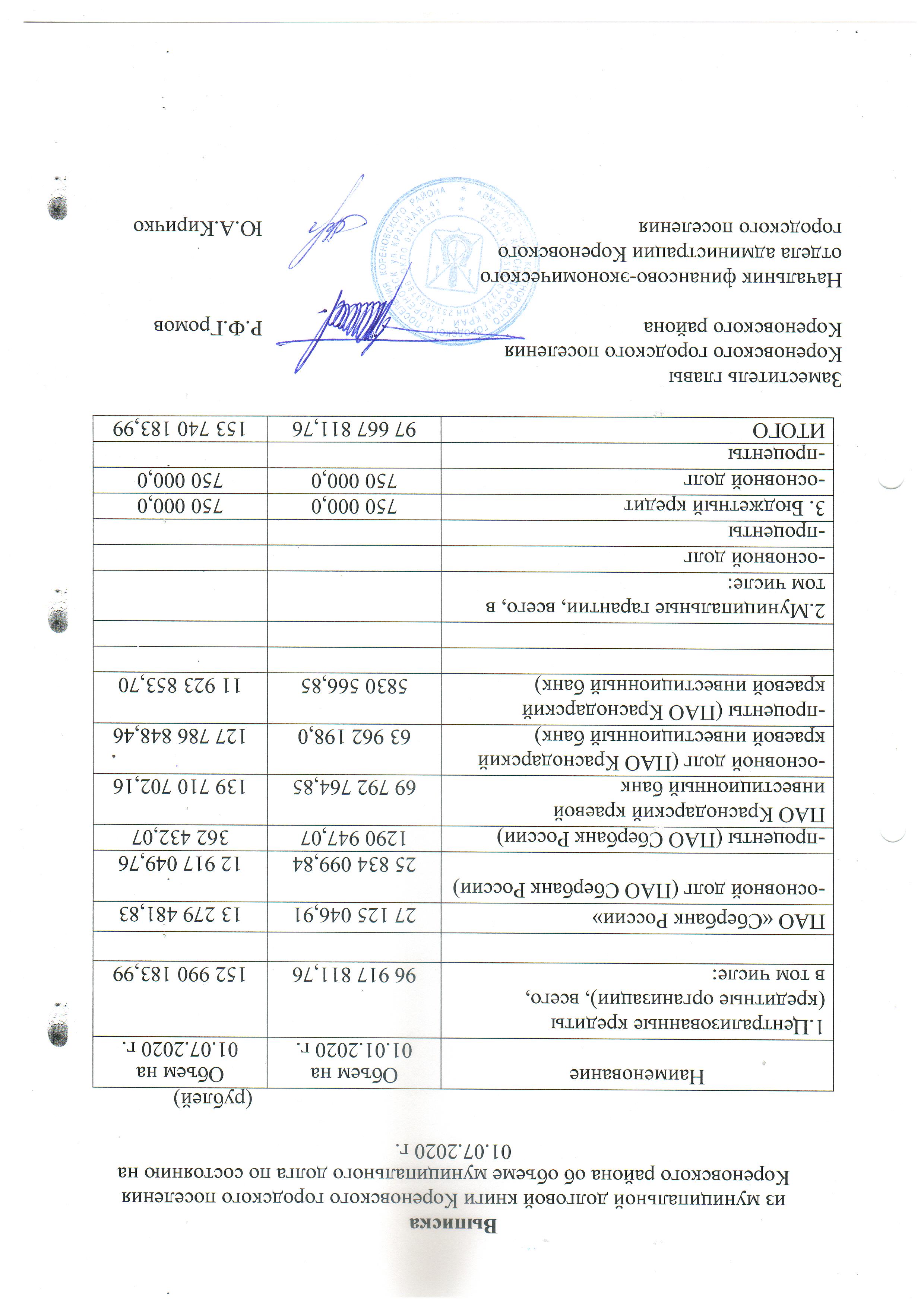 Долговая книга сельского поселения образец